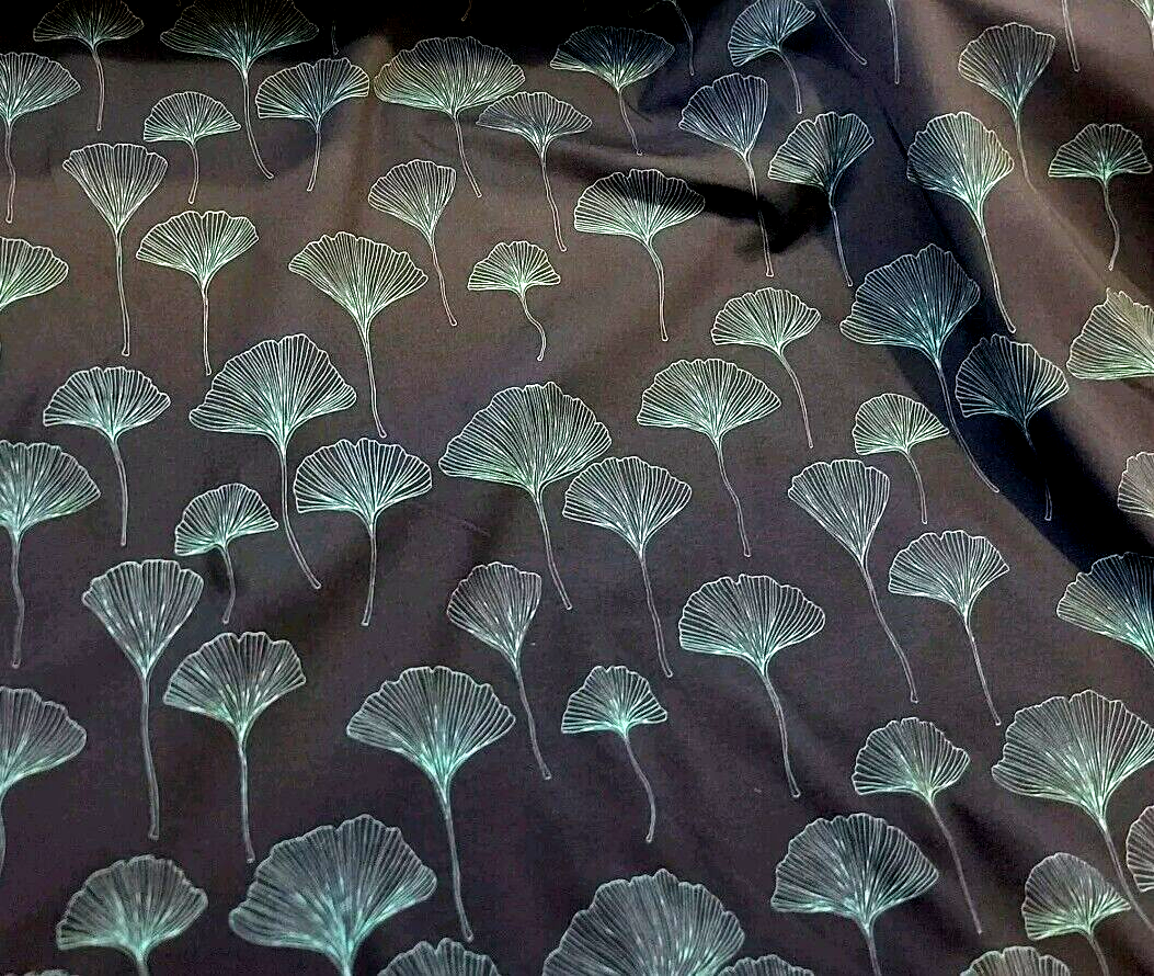 Teal or Pink Gingko Leaves on Navy OEKO-TEX Cotton Jersey Knit Fabric-image