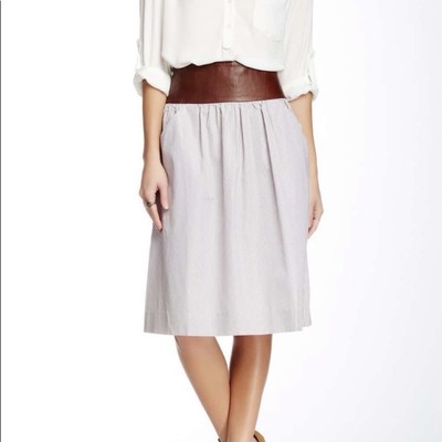 NEW KULE Anthropologie | preppy pin striped long skirt pockets 6 academia