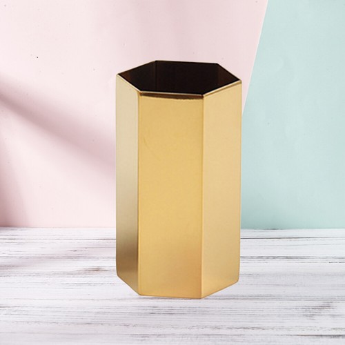 Golden Flower Arrangement Vase Pencil Organizer Hexagonal Container