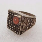 old vintage silver & red coral israel Yemenite filigree rare ring