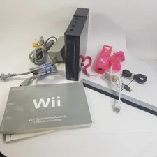 Nintendo Wii Complete Console RVL-001 with Pink Controller Sensor Cables Manuals