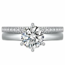Solitaire Round CZ Wedding Engagement Rings Set 925 Sterling Silver for Women