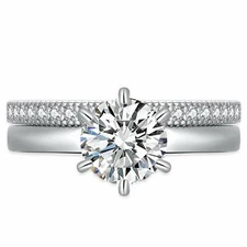 Solitaire Round CZ Wedding Engagement Rings Set 925 Sterling Silver  for Women