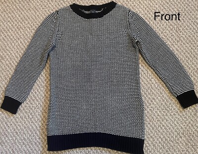 Gap Chunky Knit Cotton Sweater striped Jumper Side Zip Navy Black/Off White L