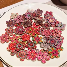 Mixed Colorful Flower Wooden Buttons Handmade Quilt Sewing Craft Home Decor