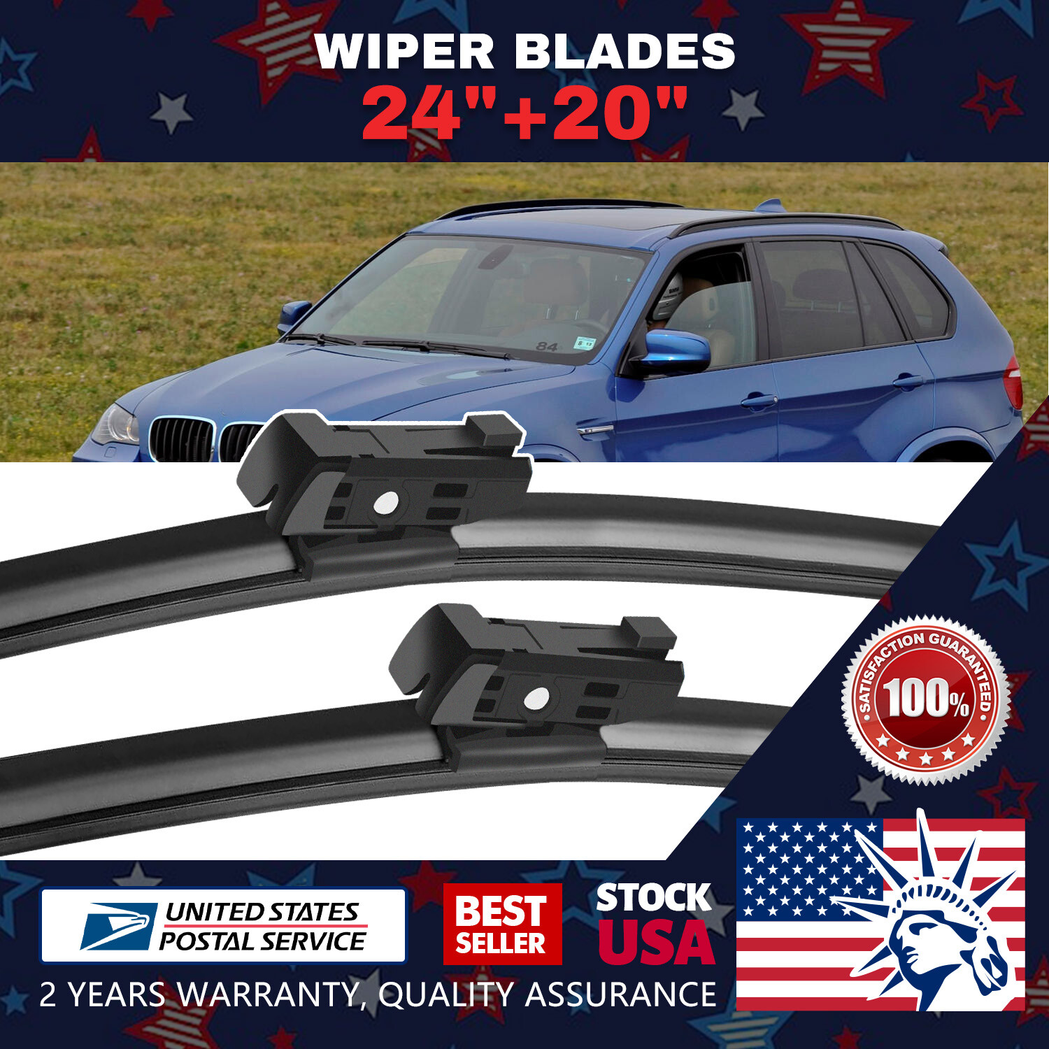 Easy Installation Top Lock 24''+20'' Premium Bracketless Windshield Wiper Blade