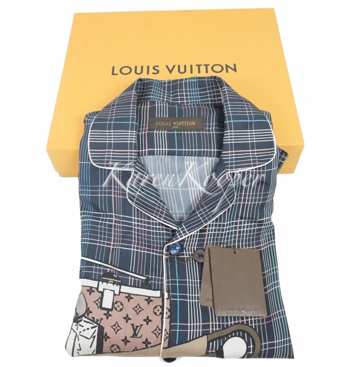 Louis Vuitton x Supreme - Navy Silk LV Monogram Box Logo Pajama Pants –  eluXive