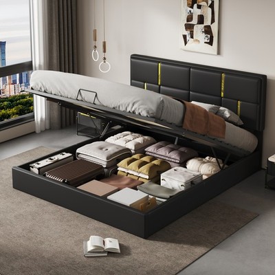 Queen Size Upholstered Platform Bed with Hydraulic Storage System for Bedroom