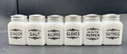 6 Dove Brand Spice Jars Shakers White Milk Glass w/ Lids 3" Vtg Mid Century Mod