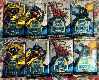1994 Marvel Universe WalMart Exclusive Gold Powerblast Insert 8 Blue Pack Lot