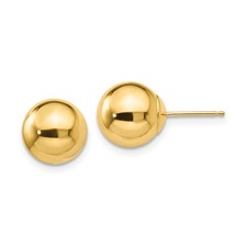 14k Yellow Gold Ball Stud Earrings Women Polished Round Minimalist Everyday 9 mm