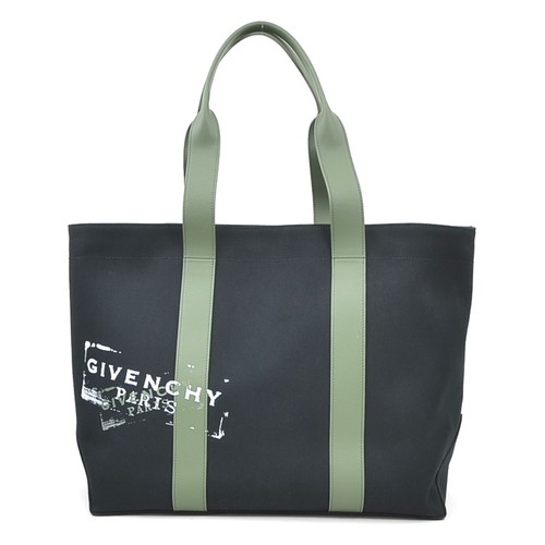 Givenchy Handbag Canvas Leather Black Khaki Used From Japan