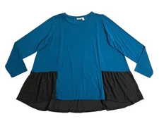 Logo by Lori Goldstein Top Womens XL Blue Rayon Layered Jacquard Hem A522781