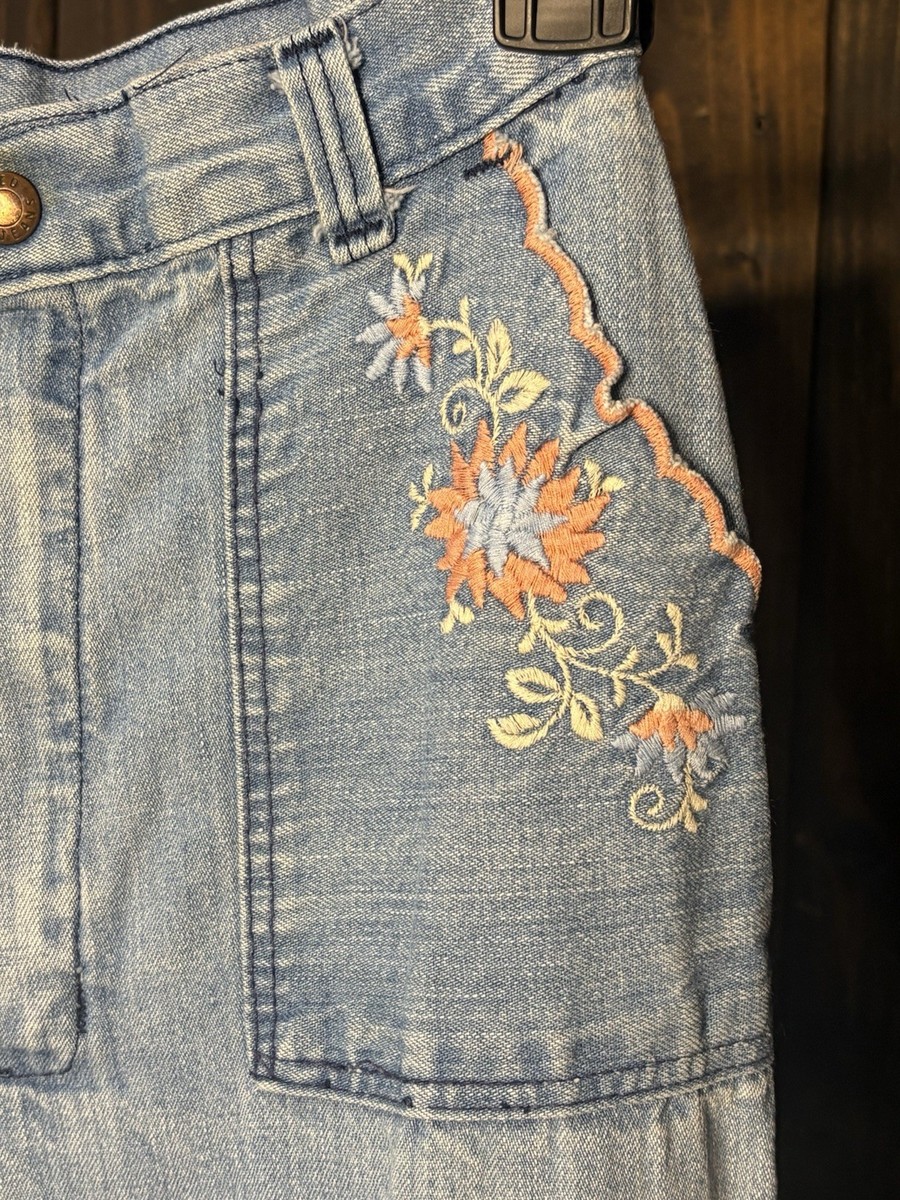 Vintage 1970’s Stuffed Jeans Embroidered Wide Legs View 3