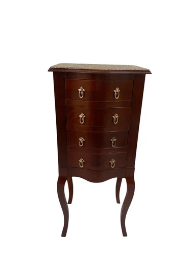 Vtg Dark Cherry Wood Free Standing Chest By Bombay Co. Jewelry Box WVelvet Linen