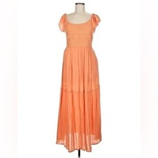 Sincerely Jules Milkmaid Tiered Maxi Dress Sleeveless Flutter Sleeve Coral Large