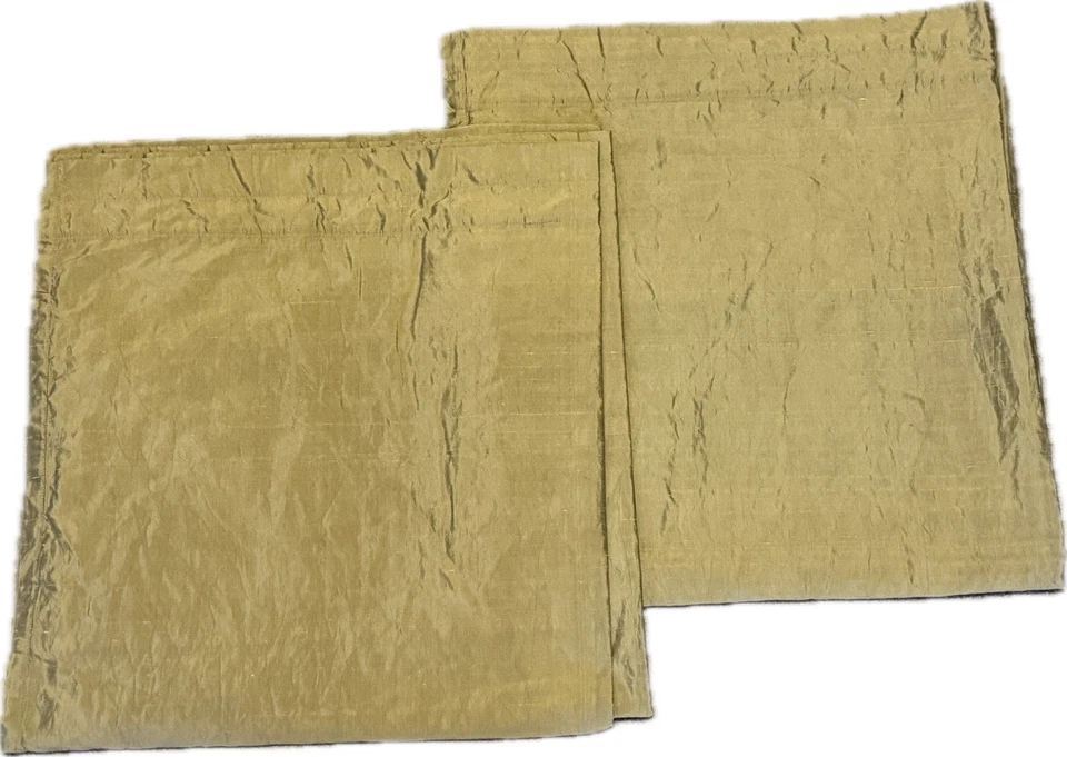 2 Luxury Silk Blend Drapes Curtains Panels Green Gold Lined 84 Long Pair Rod - Image 3 of 4
