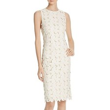 Alice + Olivia Fey Dress Faux Leather Laser-Cut Leaf Lace Sheath Size 4 white