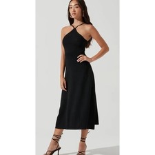 ASTR The Label Quiet Luxury Halter Knit Midi Dress Medium Black Cocktail LBD