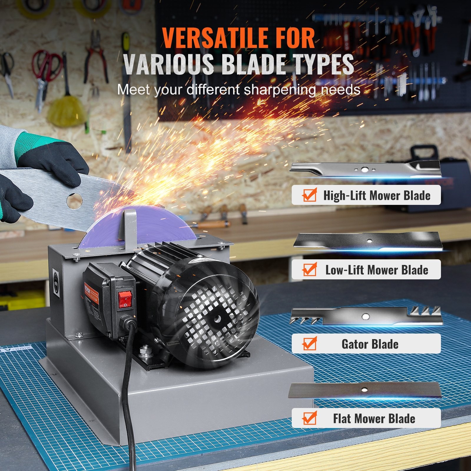 Lawn Mower Blade Sharpener, 1HP 750W Lawnmower Blade Grinder with 9-inch Ceramic