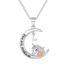 Unicorn Gifts: White Gold Plated Letter L Initial Necklace for Girls & Toddlers