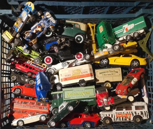 ORIGINAL VINTAGE DIECAST TOY JOB LOT CORGI RACING CARS & OTHERS TRUCKS VANS etc