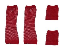 2 Pairs Fingerless Fishnet Gloves Neon Elastic for Women Girls 80s Theme Red