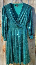Tahari Arthur S. Levine Sequin Dress Evening Gown Cocktail Dark Emerald Green 6