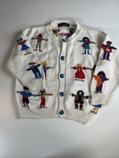 Vtg Christine Foley Sweater Girls Sz 7 / 8 Children Of World Print Cardigan 90s