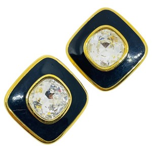 Authentic SWAROVSKI swan signed vintage gold plated enamel crystal designer clip earrings