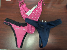 Victoria's Secret Panty Lot Of 3 High Leg Thong Navy Pink Gossip Pink Fire S NWT