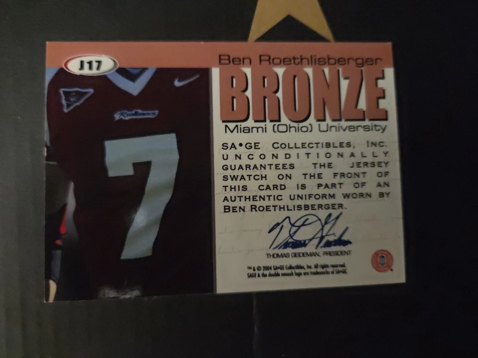 Camisetas Sage 2004 Ben Roethlisberger #J17 bronce/75 Foto 3 de 3