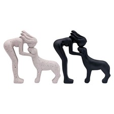 Girl and Dog Figurine Memorial Desk Ornament Resin Dog Statue for Pet