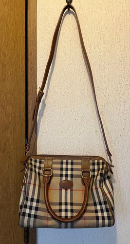 Burberrys Nova Check Mini Boston Bag Leather Strap Authentic Vintage