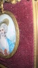 19 Century Flower Garland Brass Frame Velvet Border French Woman Blue Dress Hat — photo 9