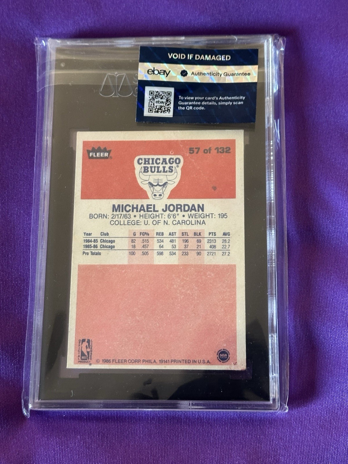1986 Fleer Michael Jordan #57 SGC AUTHENTIC. view 4