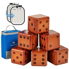 SpeedArmis Giant Yardzee Yard Dice Set, 3.5" Solid Pine Wood Outdoor Game