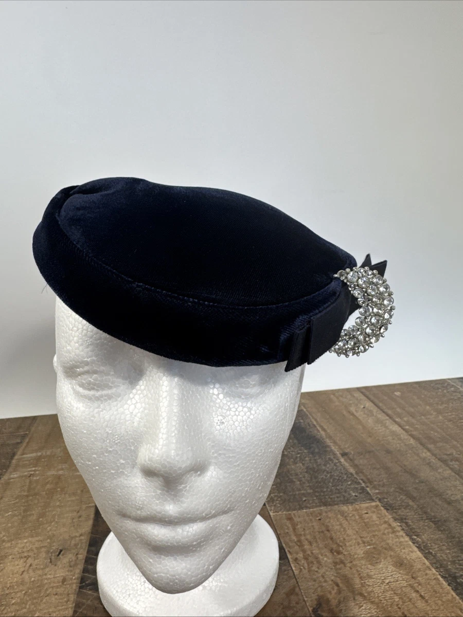 Pillbox Blue Velvet Vintage Hats for Women for sale | eBay display picture 1