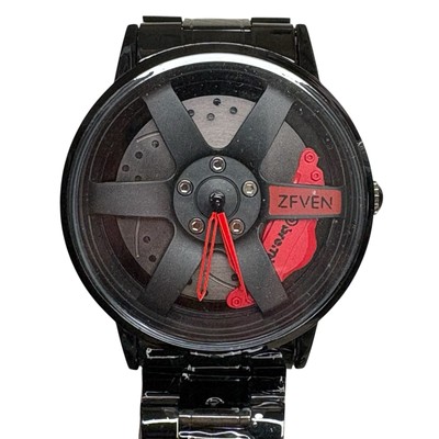 Zfven Men's Hollow Stereoscopic Watch Black Stainless Steel Car