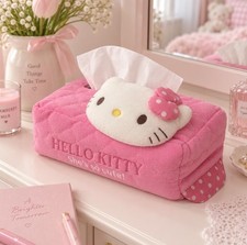 Hello Kitty Plush Tissue Box Cover Pink Sanrio Face Holder 10" Licensed