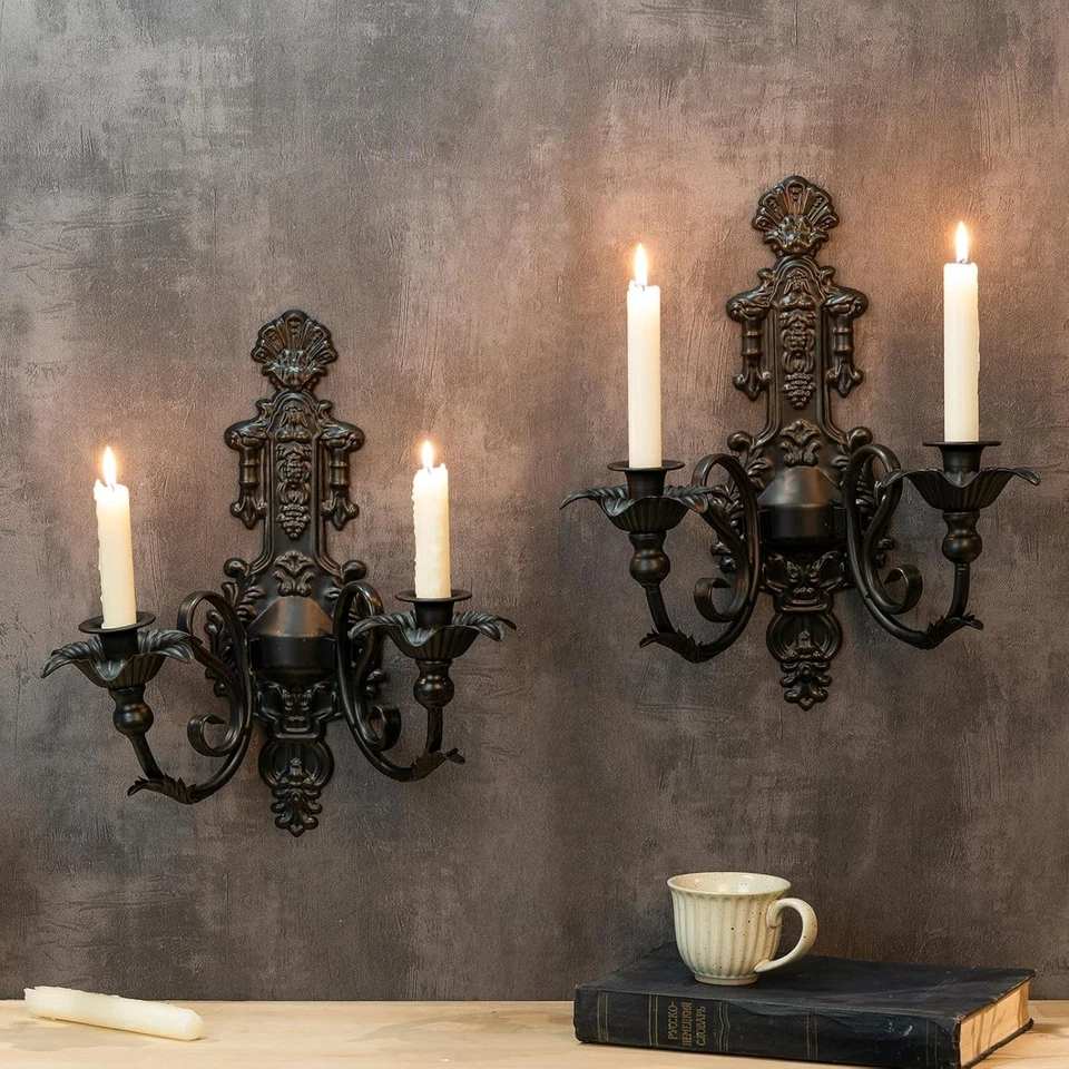 Elegante Candelabros Góticos - Juego de 2 Apliques de Pared Negros para Decoración del Hogar Foto 3 de 4