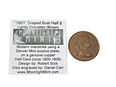 Rare 1801 Draped Bust 1/2 1/200 half cent overstrike Daniel Carr FANTASY STRIKE