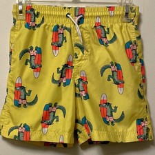 Boys Old Navy Swim Trunks Yellow with Alligator Surfboard Design Size L 10-12