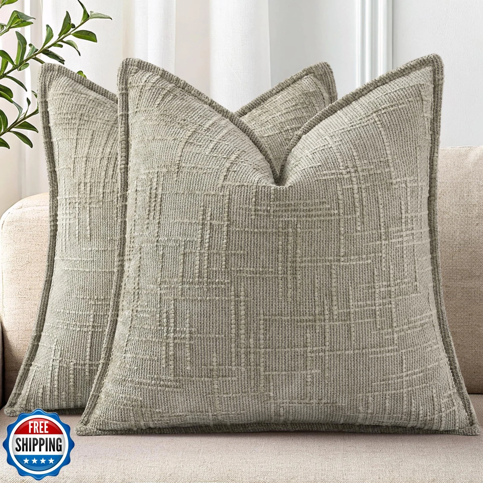 decorUhome Chenille Throw Pillow Covers 20x20 Set of 2, Thick Tex