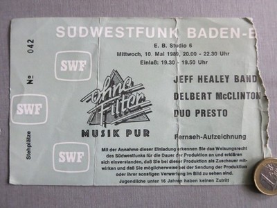 Jeff Healey Band, Delbert McClinten In Concert 1990 Ticket, Konzertkarte, Billet