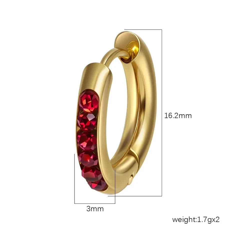 Pendientes Huggie de aro verde de acero quirúrgico de oro de 18 quilates para mujer antideslustre Foto 2 de 4