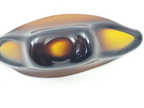 Green With Amber Glass Canoe Shaped Dish - Picture 7 of 9