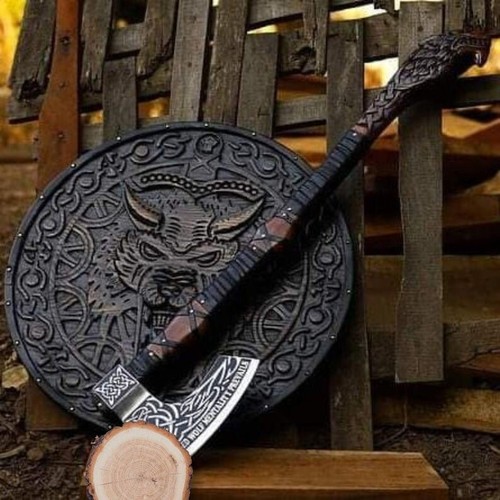 Medieval Viking Shield Norse Round Wooden Shield Gift for Christmas - Picture 4 of 4