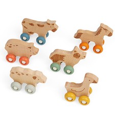 Bigjigs Toys Farm Animal on Wheels - Wooden Push Along Toy For Kids