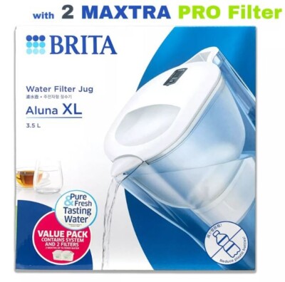 BRITA XL 3.5L Water Filter Aluna Jug + 2 Brita Maxtra Pro Filter Cartridges